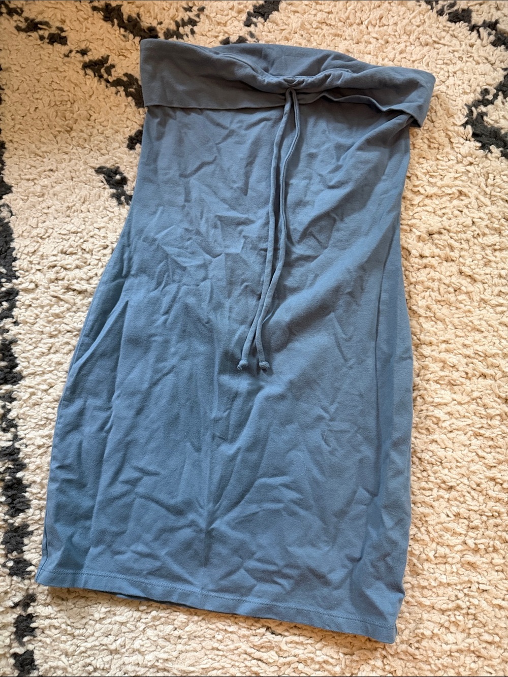 Strapless Drawstring Tube Dress in Slate Blue